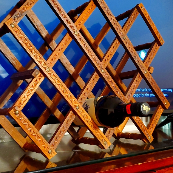 Vintage Hand Carved Wooden Expandable Wine Rack - Picture 2 of 3